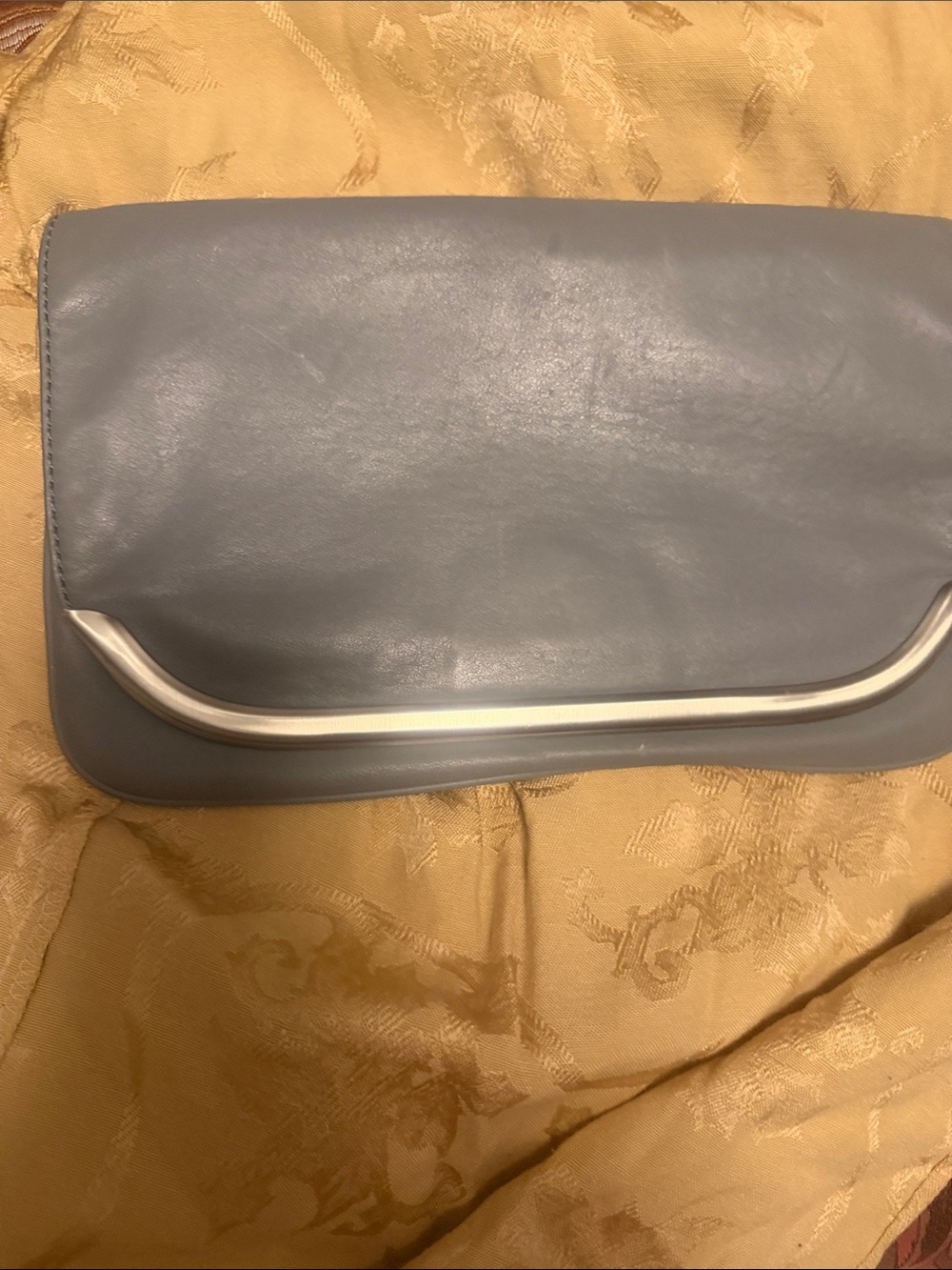 Banana Republic Light Gray Leather Clutch with Silver Accent